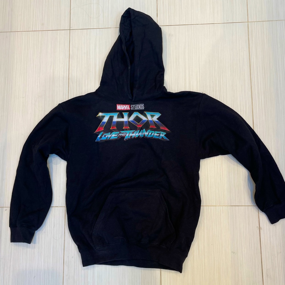 NWOT Marvel Boys' Black Thor Love and Thunder Logo Hoodie, Size: M